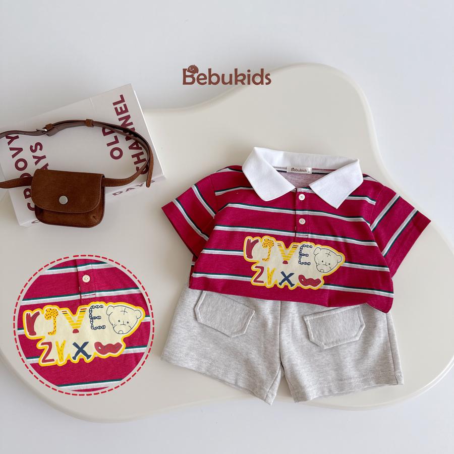 SB2351- bộ polo kẻ ngang  phối cổ in chữ,gấu