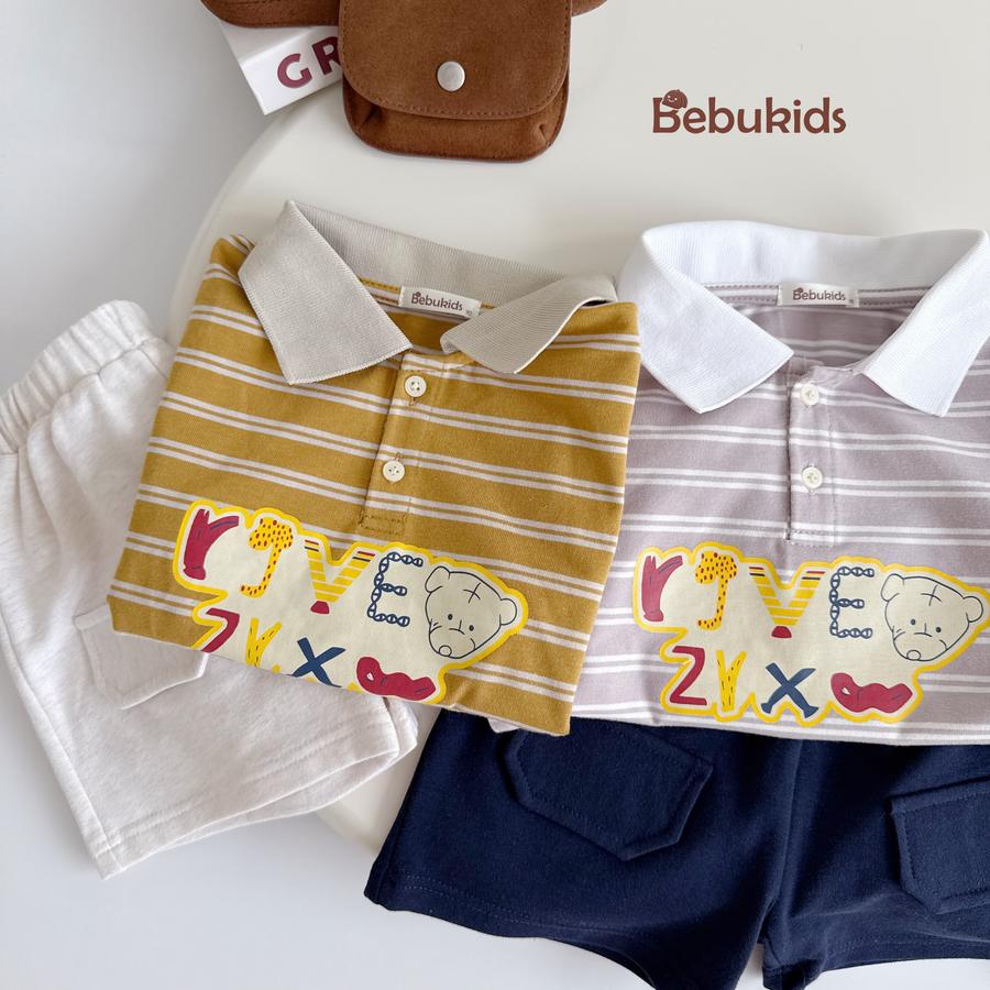 SB2351- bộ polo kẻ ngang  phối cổ in chữ,gấu