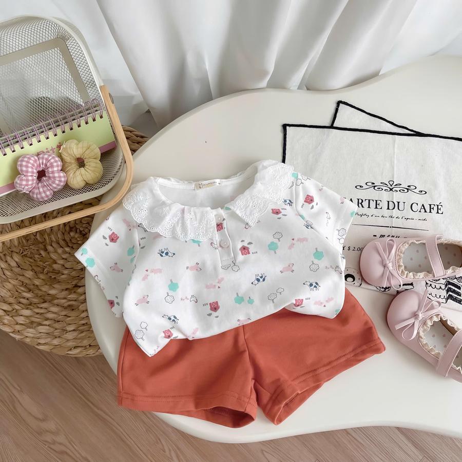 SB2339- bộ cộc tay cổ zen bé gái trắng q đỏ