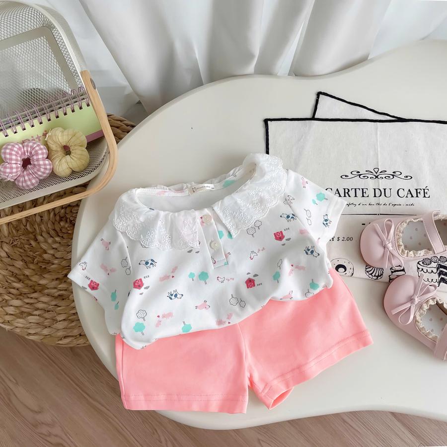 SB2339- bộ cộc tay cổ zen bé gái trắng q hồng đậm