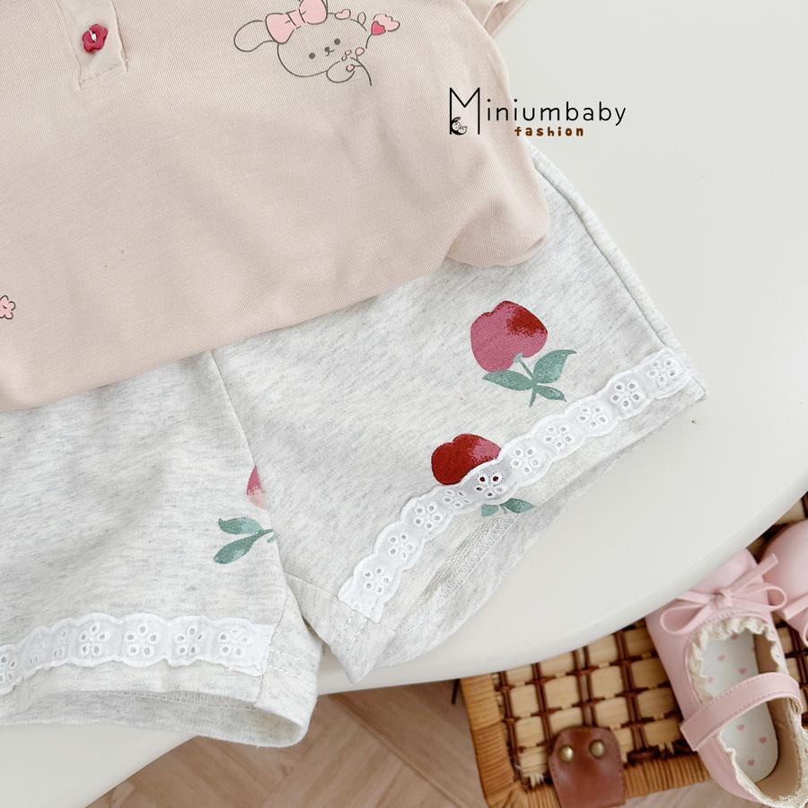 SB2444- bộ cổ sen phối ren in thỏ, hoa quần đùi