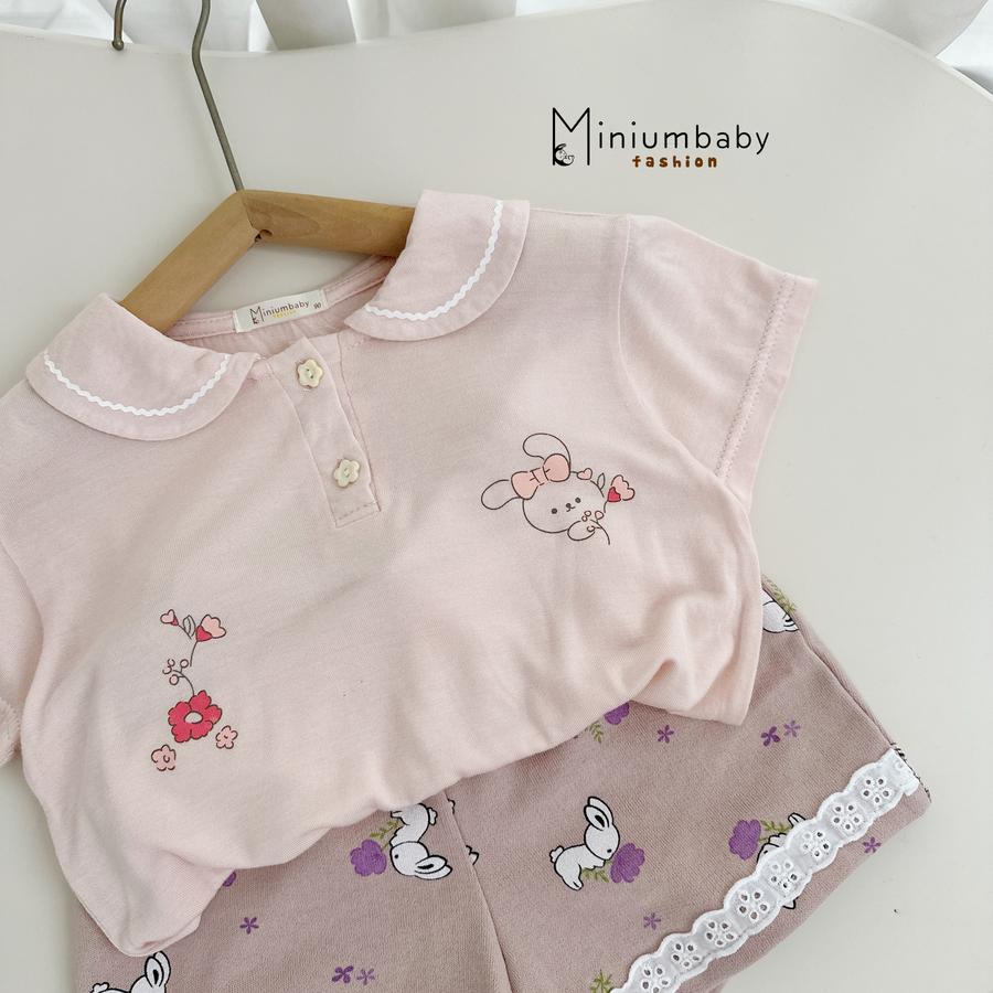 SB2444- bộ cổ sen phối ren in thỏ, hoa quần đùi