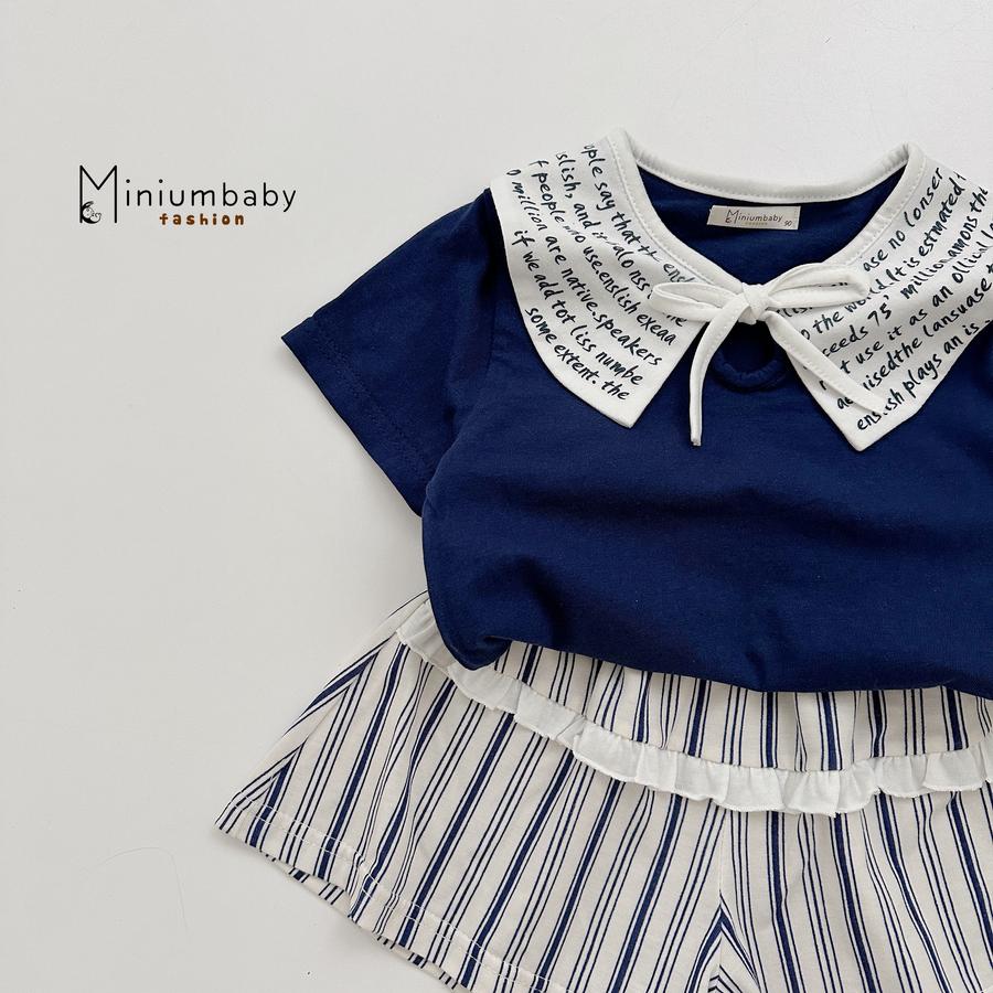 SB2447-bộ cộc cổ in chữ thắt nơ cổ, quần kẻ phối bèo