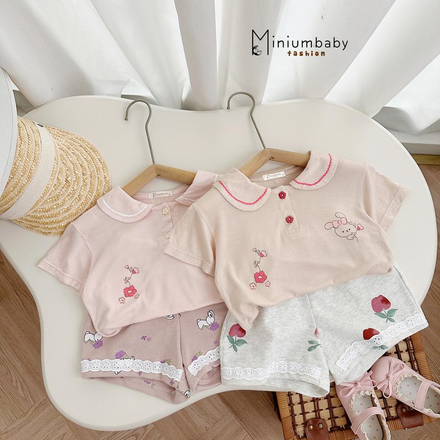 SB2444- bộ cổ sen phối ren in thỏ, hoa quần đùi