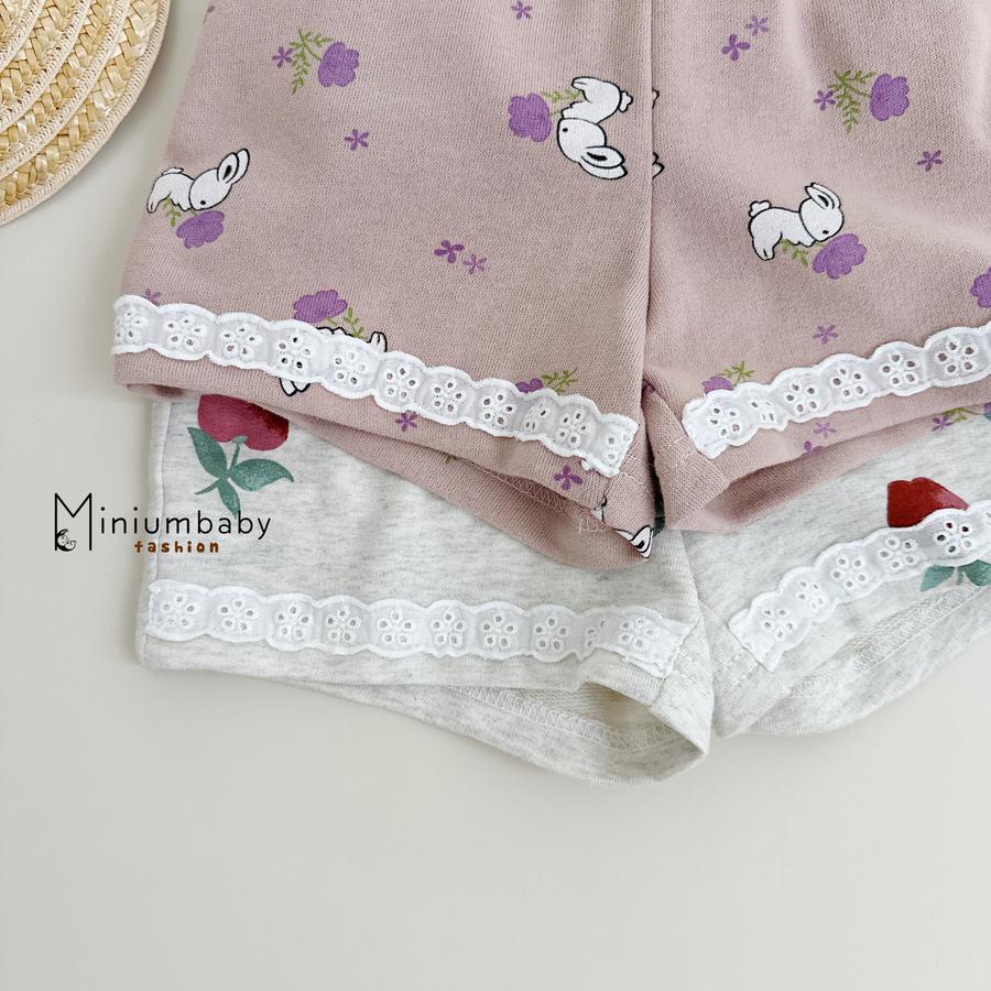 SB2444- bộ cổ sen phối ren in thỏ, hoa quần đùi