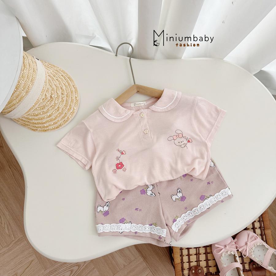 SB2444- bộ cổ sen phối ren in thỏ, hoa quần đùi