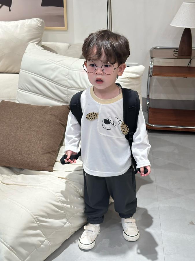 SB2410- bộ dài tay bé trai in cũn đính tai báo