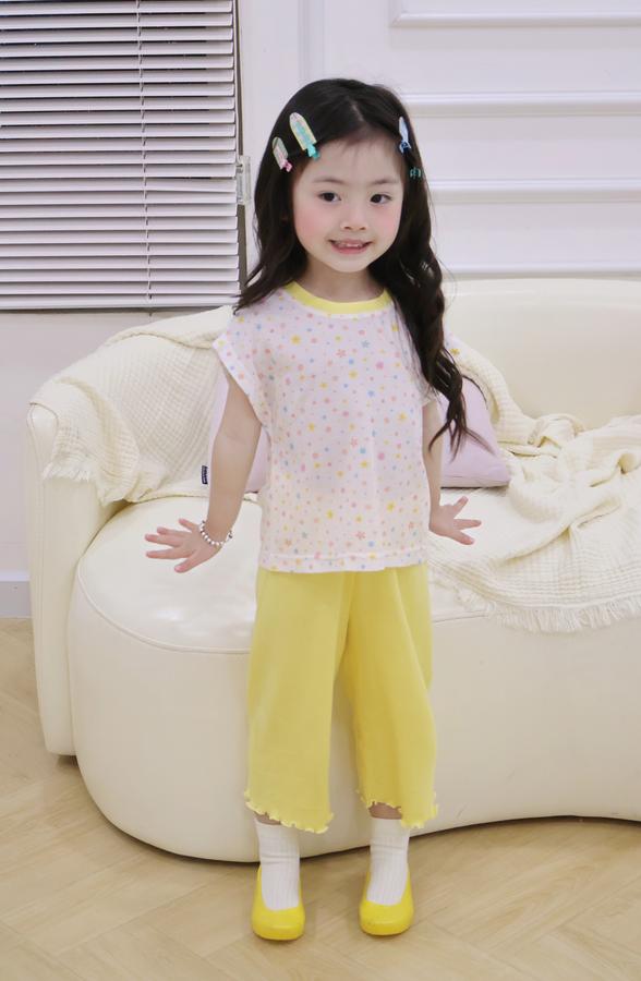 SB2389- bộ  sát nách bé gái phối cổ quần màu trơn, áo in họa tiết