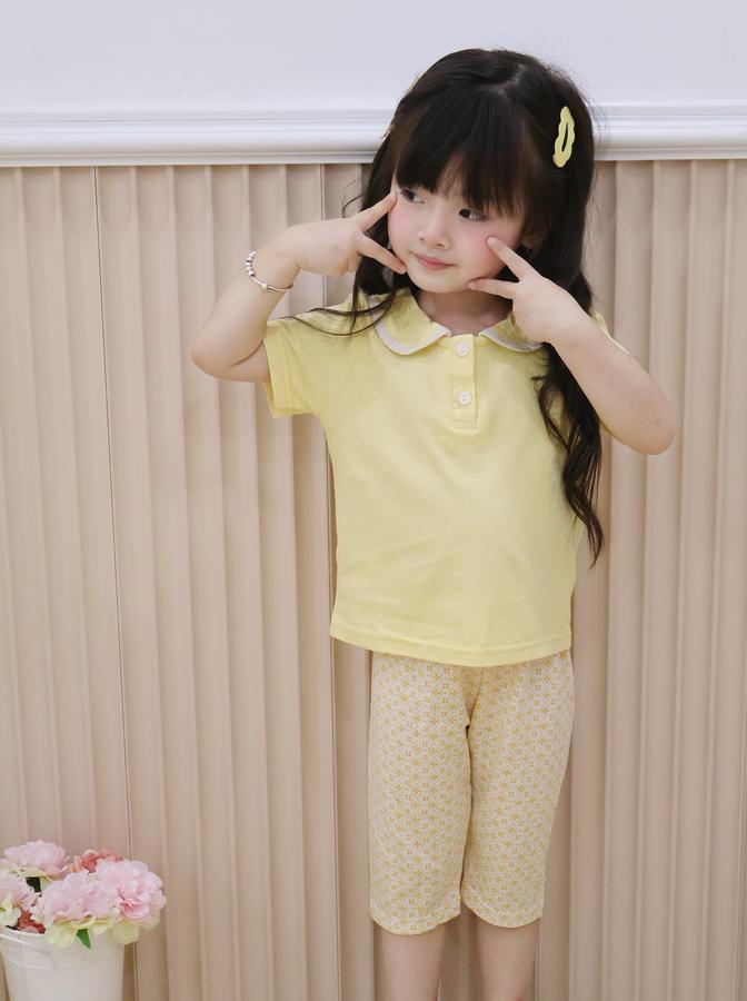 SB2105- bộc cộc cổ sen phối viền cổ, quần lửng hoa