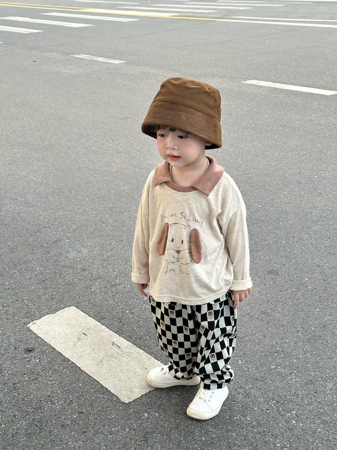 SB2391- bộ dài tay phối cổ in cũn đính tai, in chữ you are so lovely