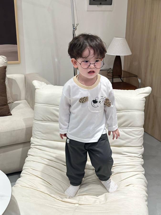 SB2410- bộ dài tay bé trai in cũn đính tai báo