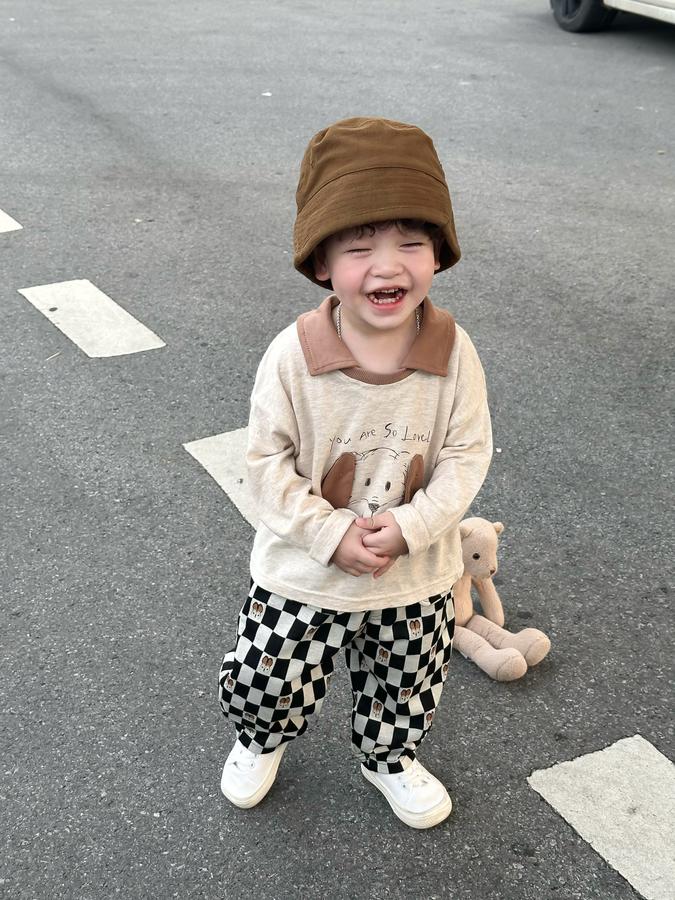 SB2391- bộ dài tay phối cổ in cũn đính tai, in chữ you are so lovely