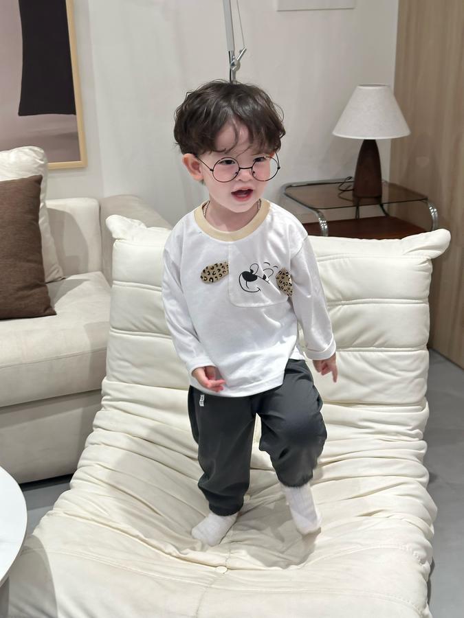 SB2410- bộ dài tay bé trai in cũn đính tai báo