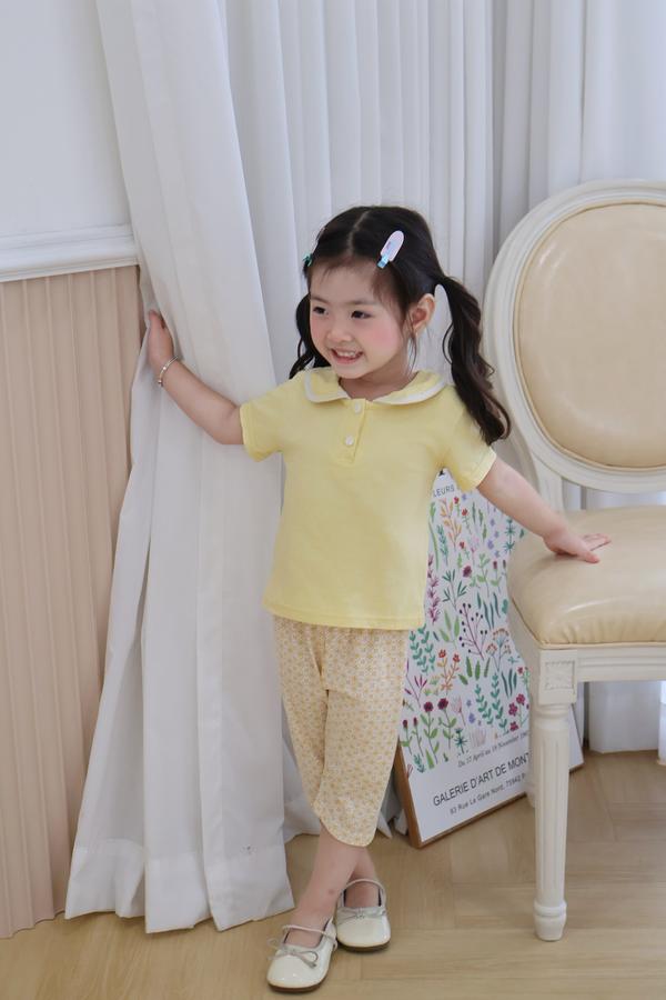 SB2105- bộc cộc cổ sen phối viền cổ, quần lửng hoa