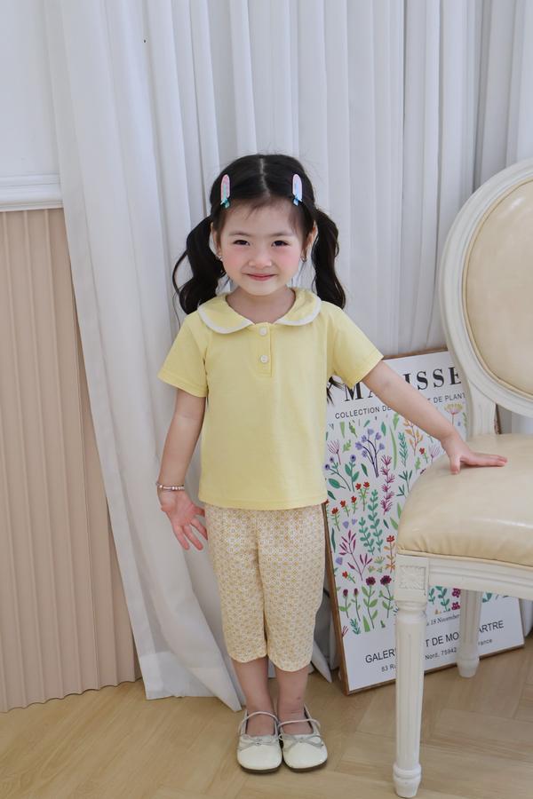 SB2105- bộc cộc cổ sen phối viền cổ, quần lửng hoa