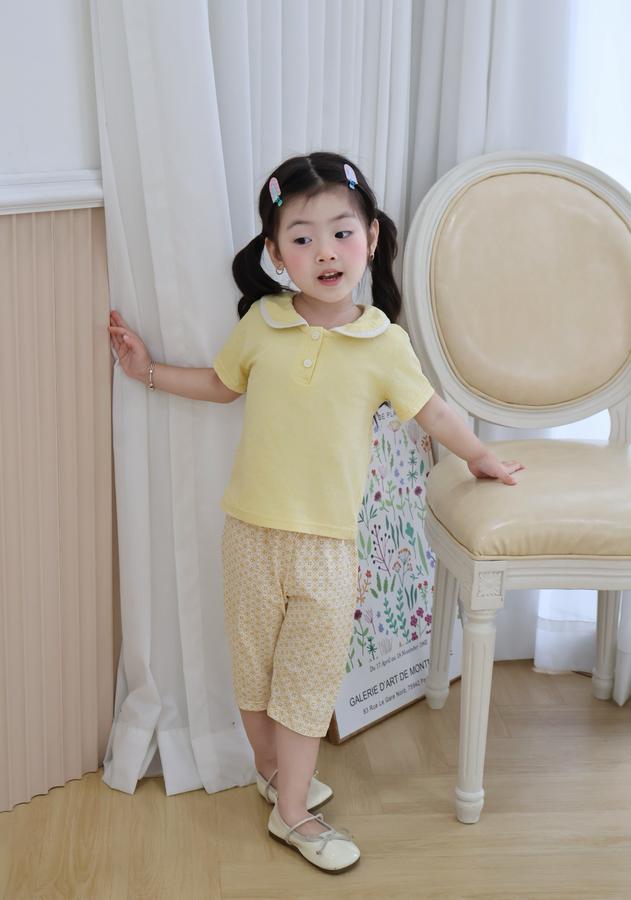 SB2105- bộc cộc cổ sen phối viền cổ, quần lửng hoa