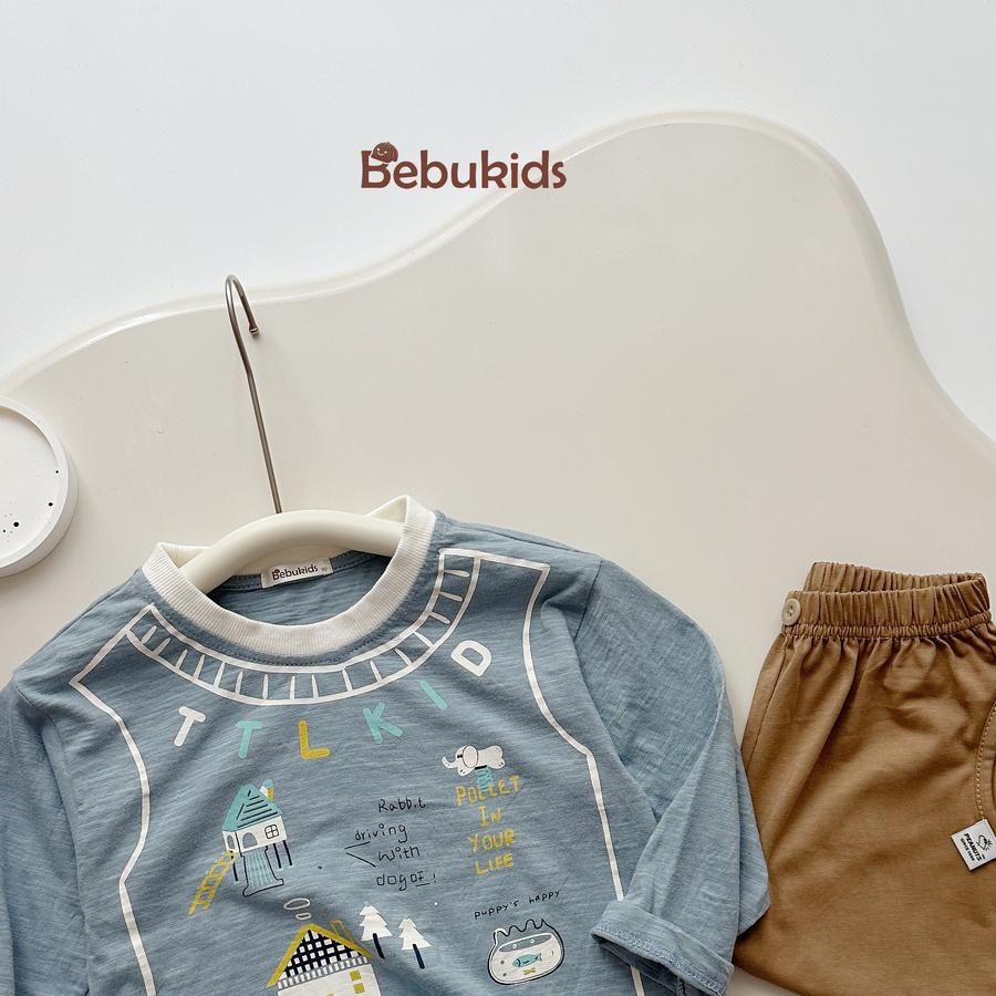 SB2448- bộ dài tay bé trai in chữ TTLKID, ngôi nhà