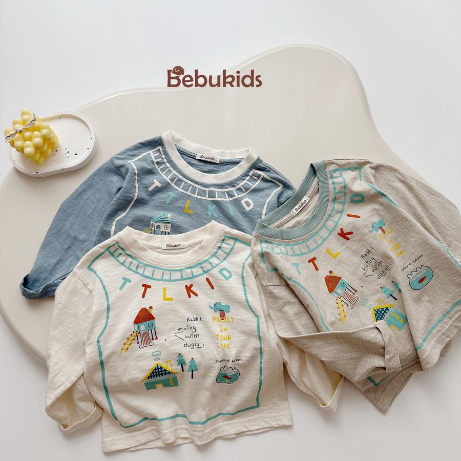 SB2448- bộ dài tay bé trai in chữ TTLKID, ngôi nhà