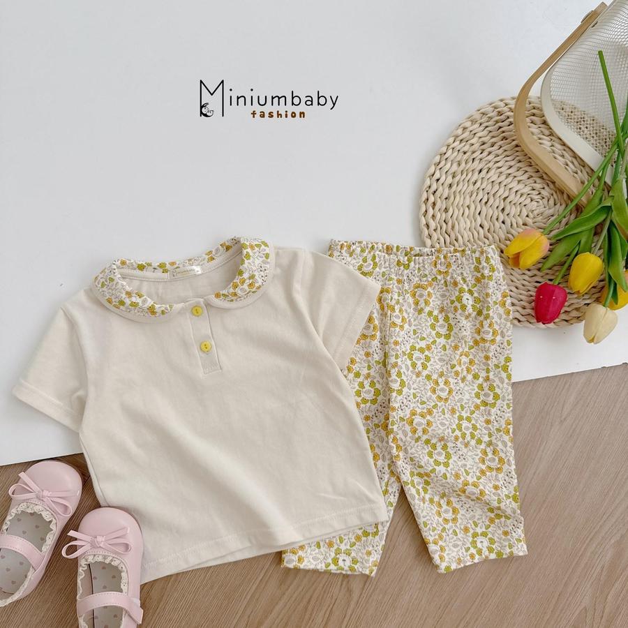 SB2378- bộ cổ sen quần dài phối cổ quần hoa áo trắng q hoa vàng
