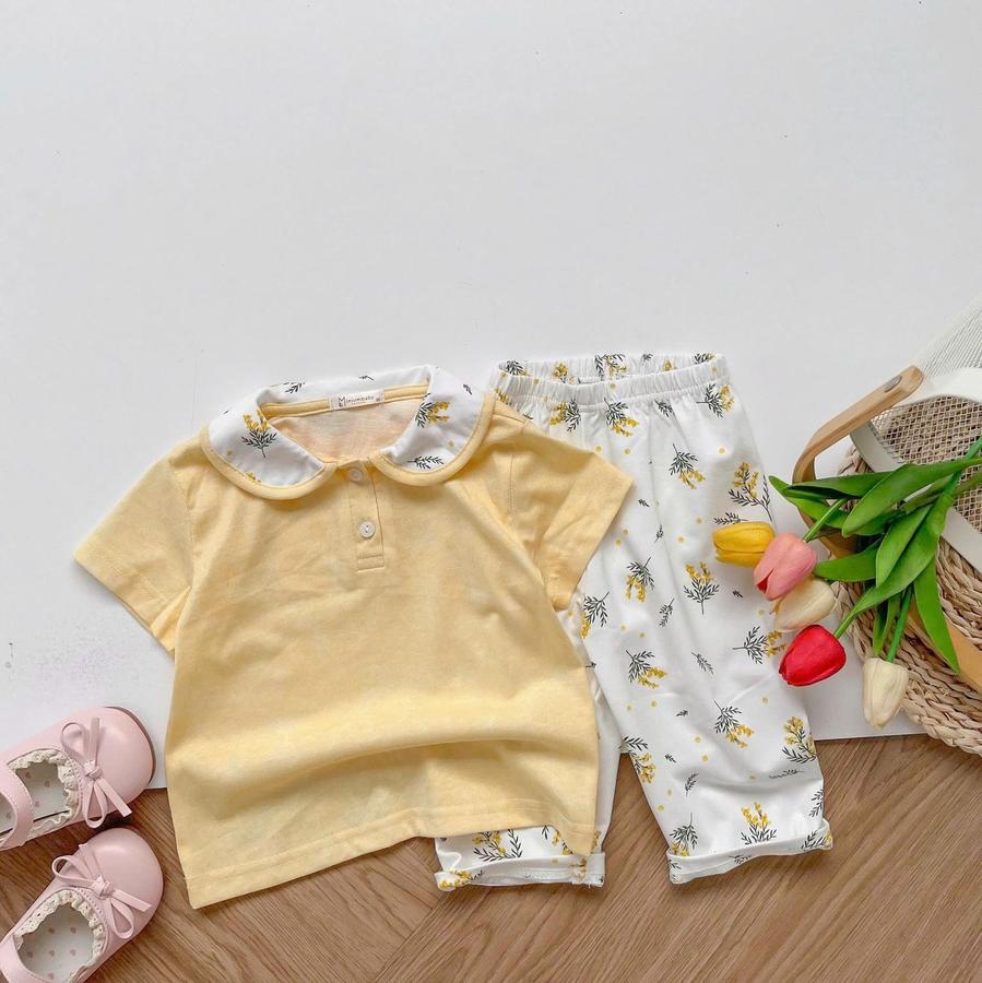 SB2159- sét cổ sen quần lửng vàng lá