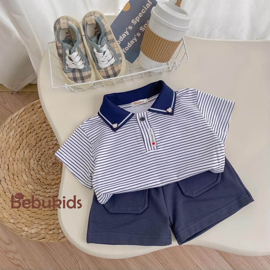 SB2334- bộ polo bé trai phối viền cổ, logo đính nẹp