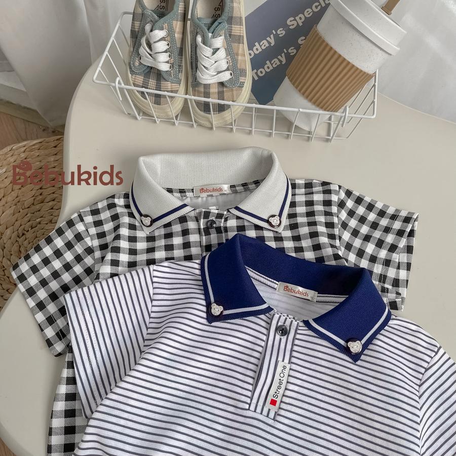 SB2334- bộ polo bé trai phối viền cổ, logo đính nẹp