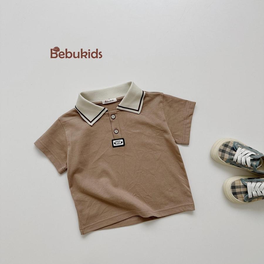 A2308- áo polo phối cổ đính logo dưới nep nâu