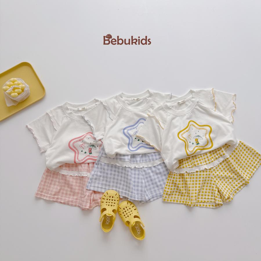 SB2450- bộ cộc tay đính sao kẻ phối quần kẻ