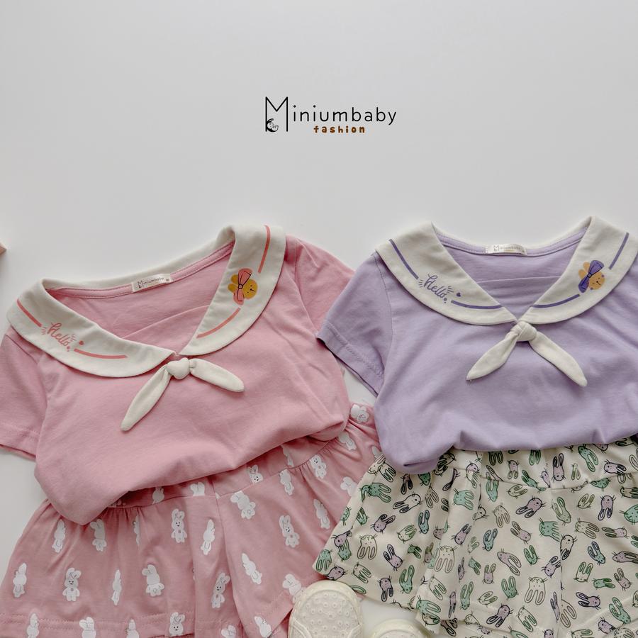 SB2442- bộ cổ sen thắt nơ in chữ hello, thỏ