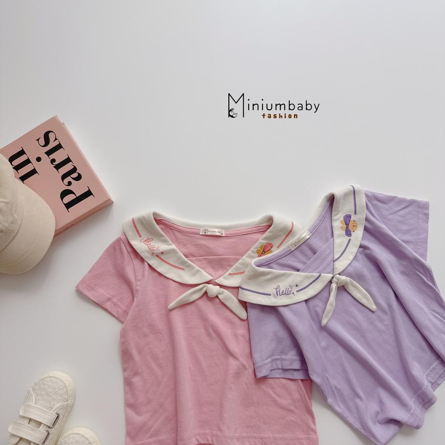 SB2442- bộ cổ sen thắt nơ in chữ hello, thỏ