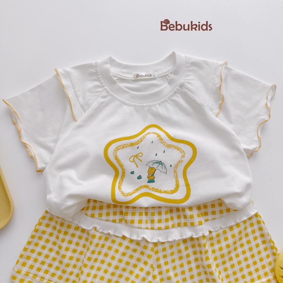 SB2450- bộ cộc tay đính sao kẻ phối quần kẻ