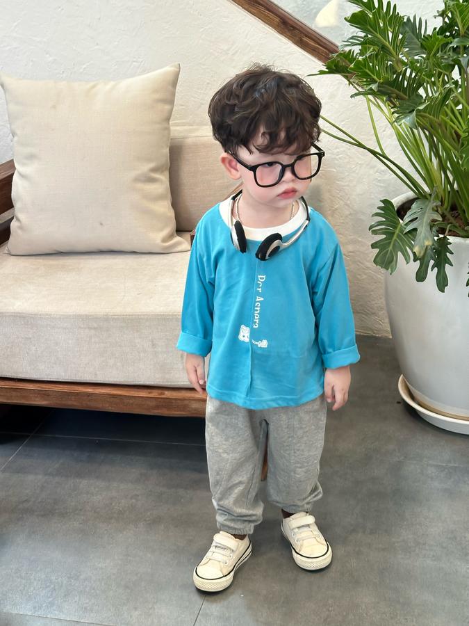 SB2016- bộ dài tay in gấu chữ dọc phối cổ