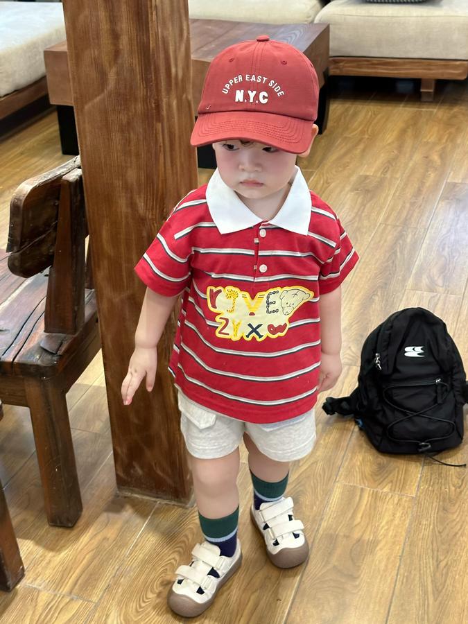 SB2351- bộ polo kẻ ngang  phối cổ in chữ,gấu