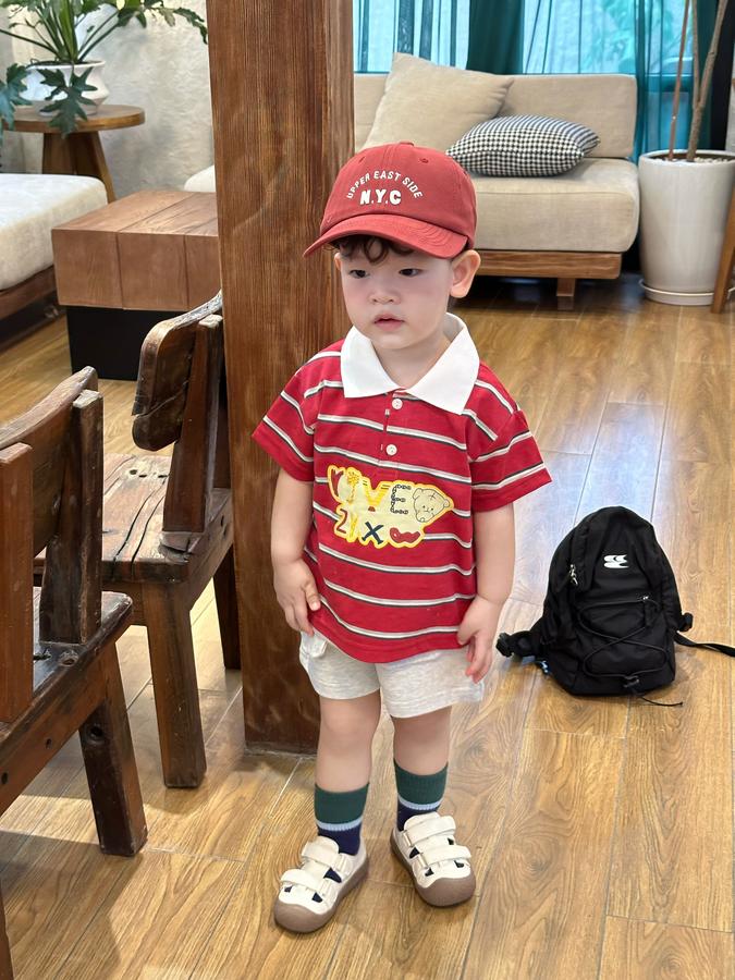 SB2351- bộ polo kẻ ngang  phối cổ in chữ,gấu