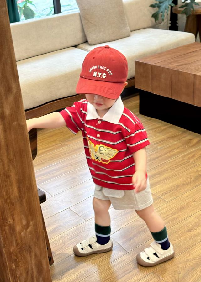 SB2351- bộ polo kẻ ngang  phối cổ in chữ,gấu