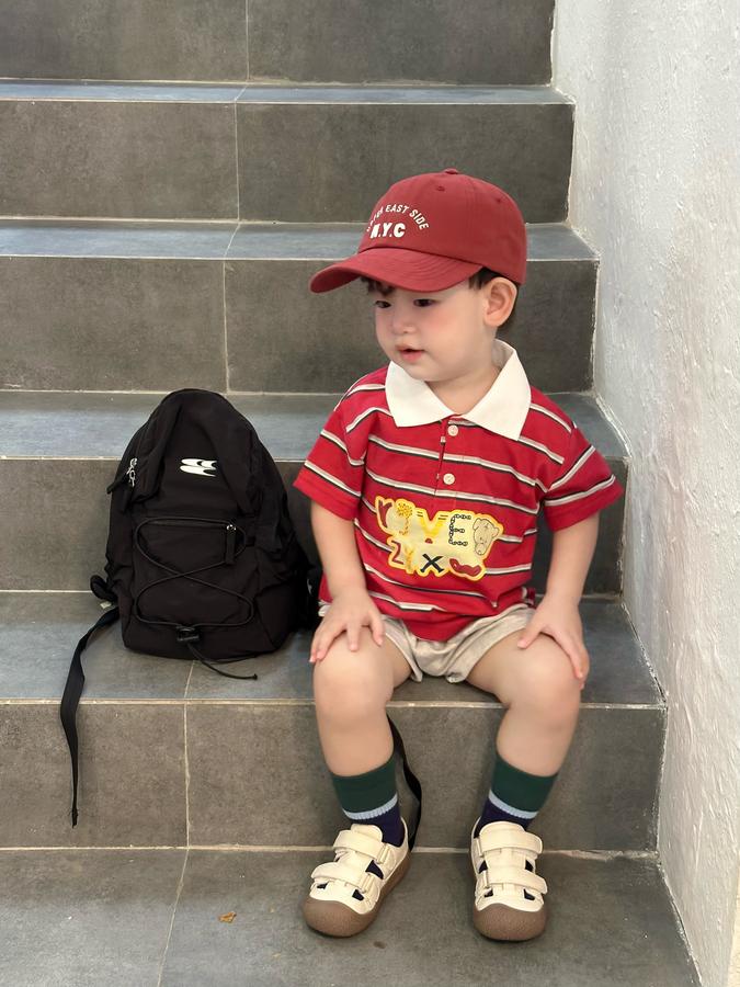 SB2351- bộ polo kẻ ngang  phối cổ in chữ,gấu