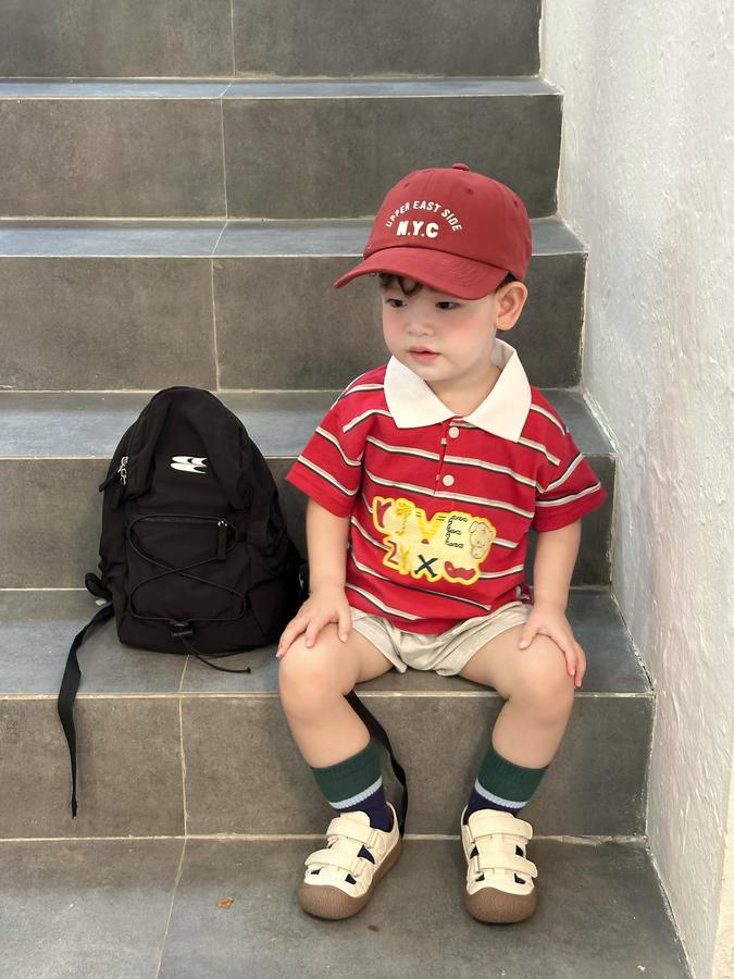 SB2351- bộ polo kẻ ngang  phối cổ in chữ,gấu