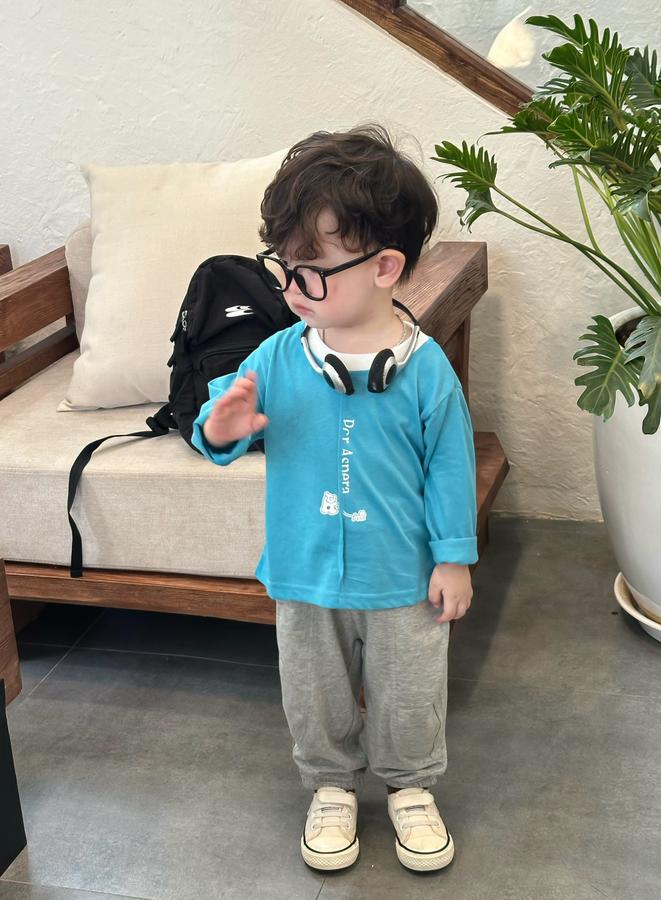 SB2016- bộ dài tay in gấu chữ dọc phối cổ