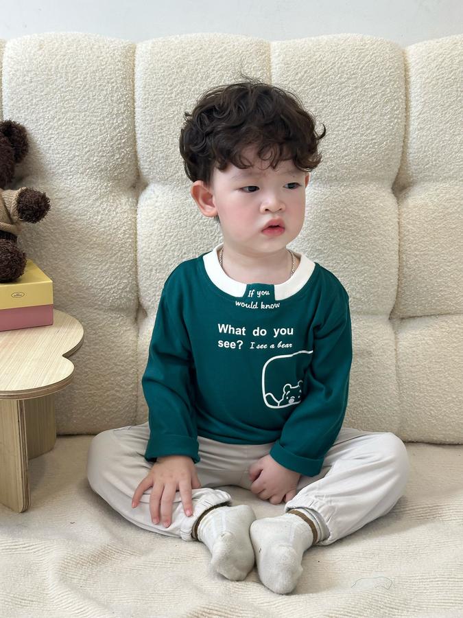 SB2045-bộ dài tay in gấu,chữ what do you see?