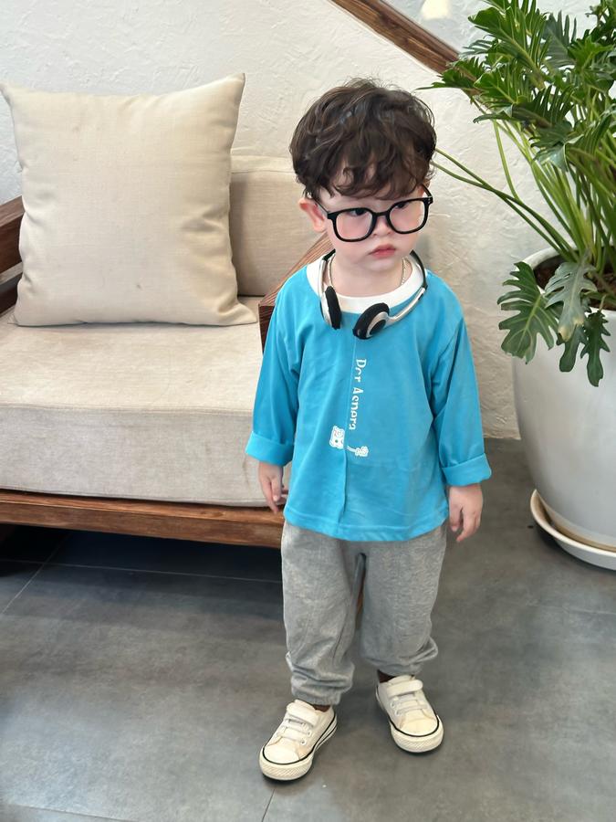 SB2016- bộ dài tay in gấu chữ dọc phối cổ