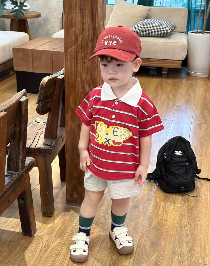 SB2351- bộ polo kẻ ngang  phối cổ in chữ,gấu