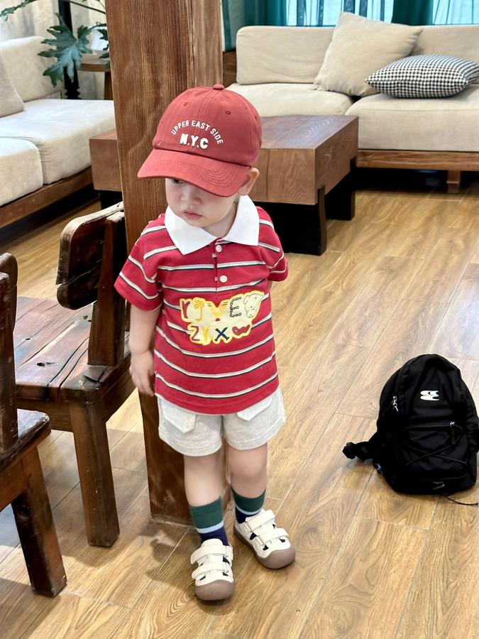 SB2351- bộ polo kẻ ngang  phối cổ in chữ,gấu