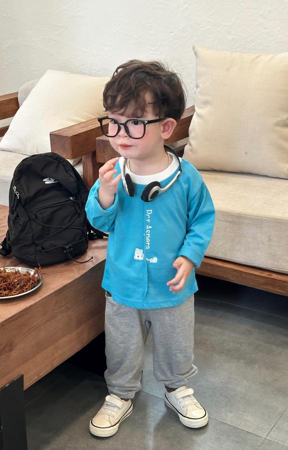 SB2016- bộ dài tay in gấu chữ dọc phối cổ