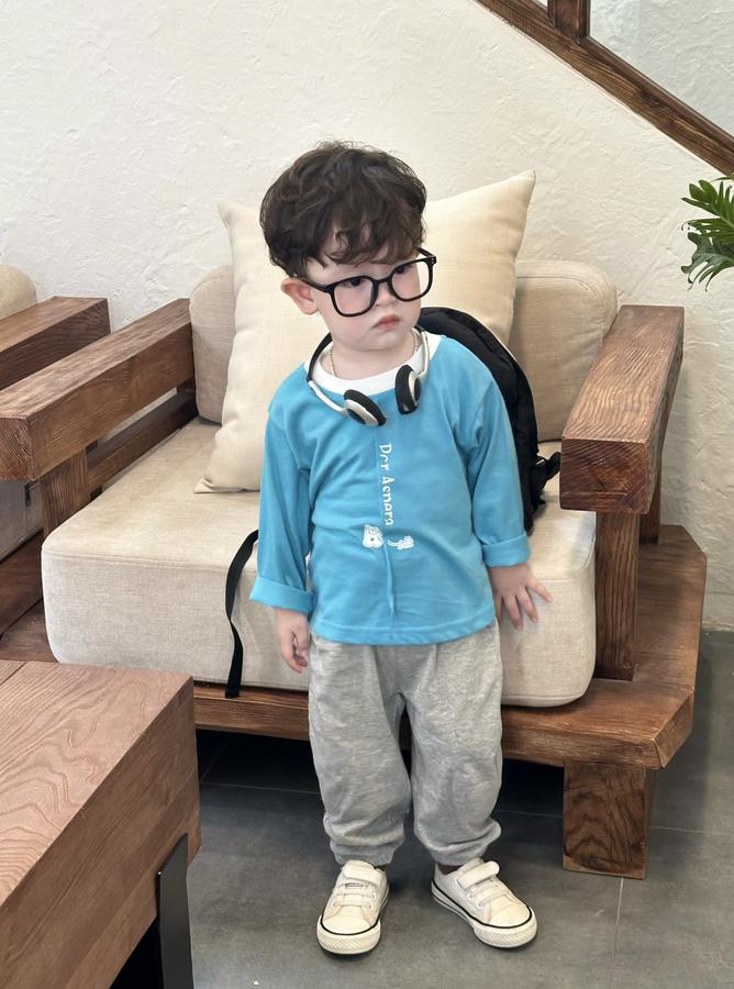 SB2016- bộ dài tay in gấu chữ dọc phối cổ