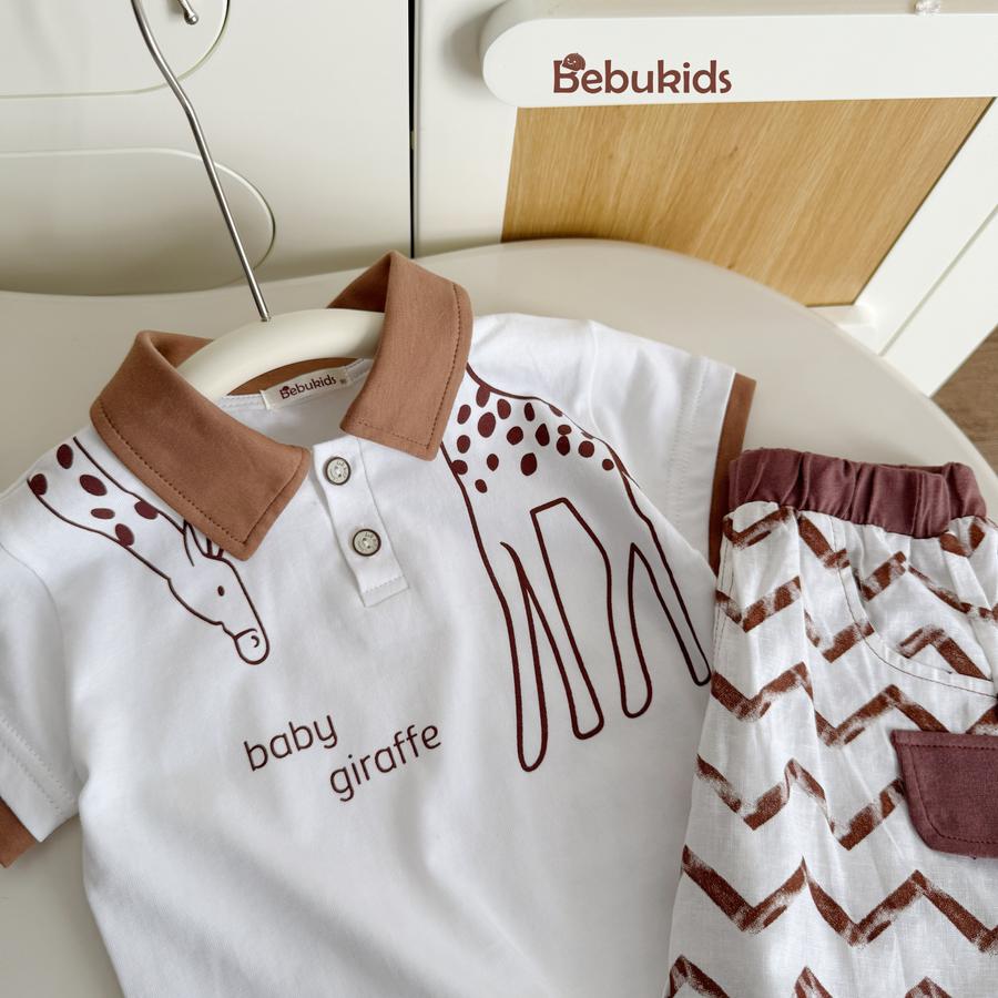 SB2130- bộ  hươu cao cổ, cá sấu phối quần sóng