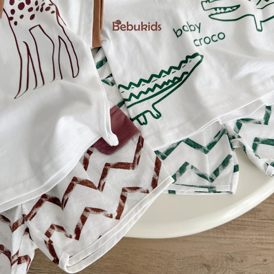 SB2130- bộ  hươu cao cổ, cá sấu phối quần sóng