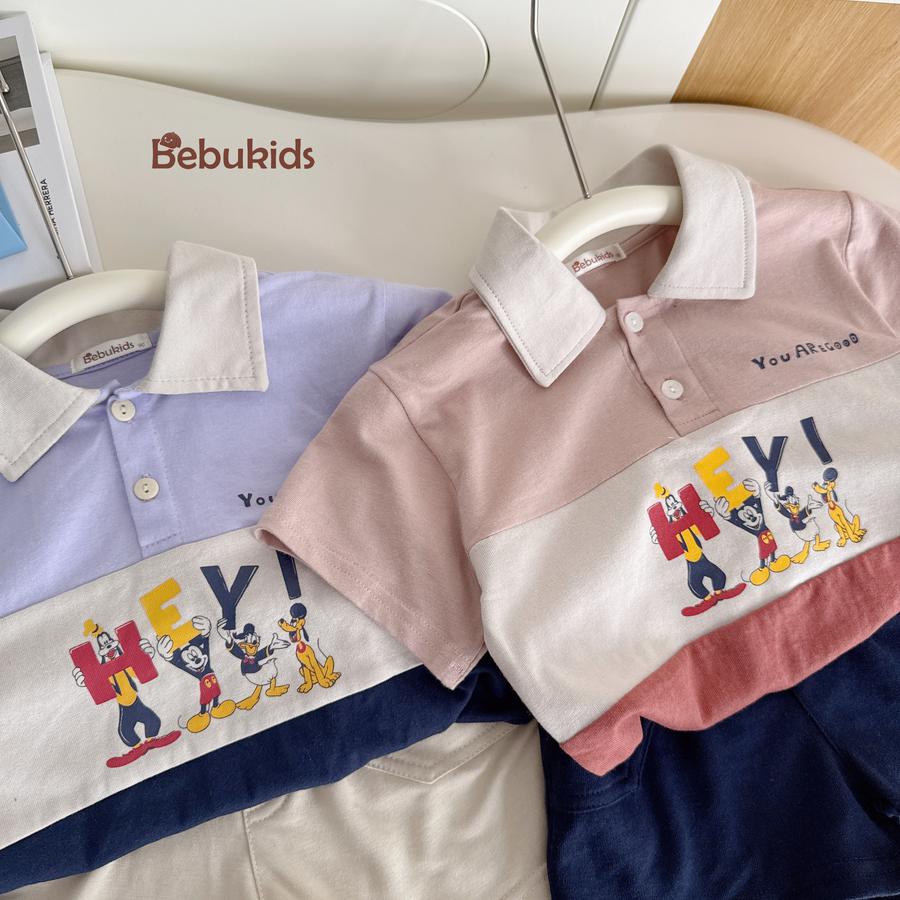 SB2255- bộ polo phối than in chuột mickey, hey