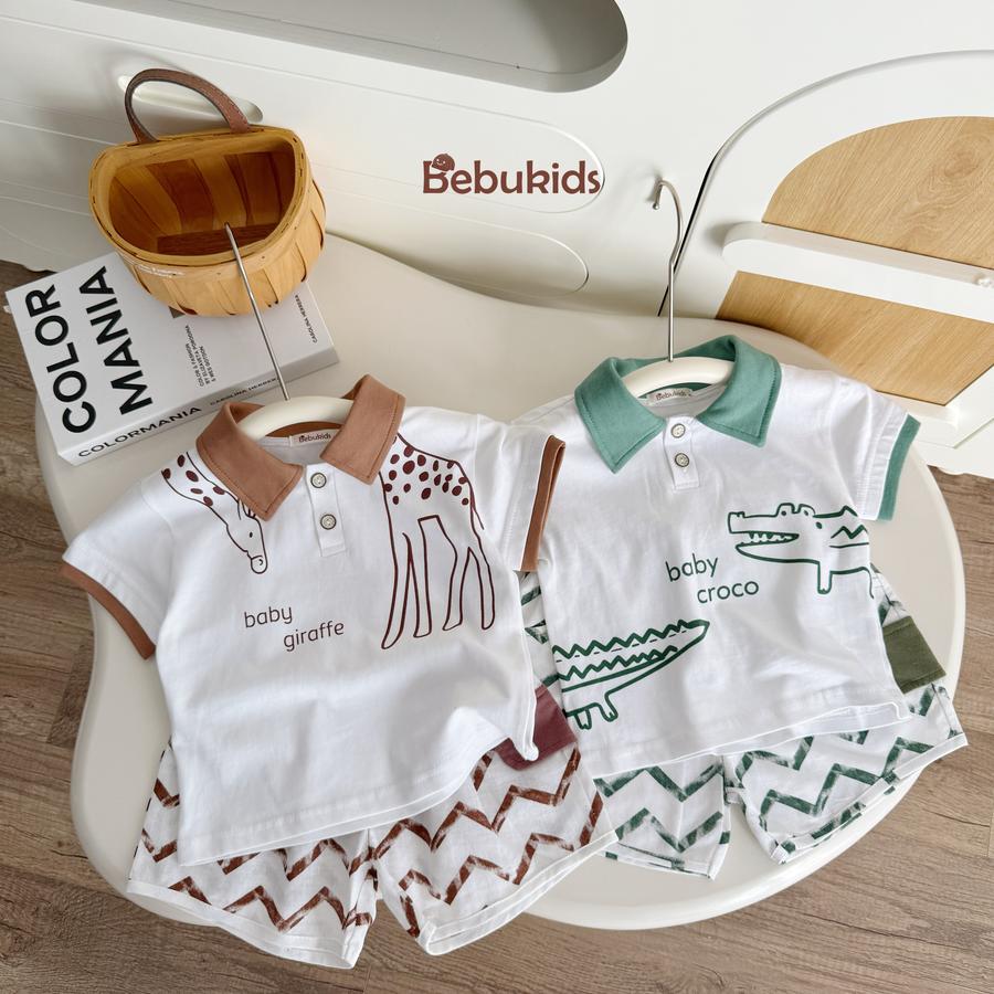 SB2130- bộ  hươu cao cổ, cá sấu phối quần sóng