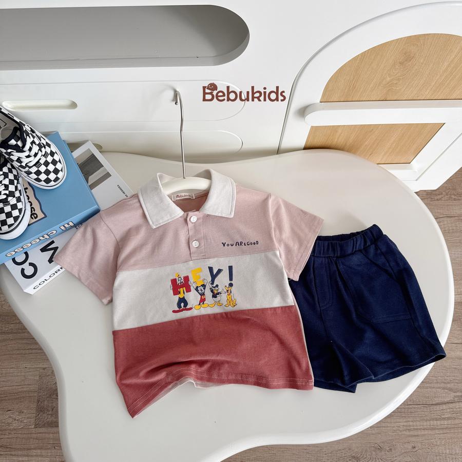 SB2255- bộ polo phối than in chuột mickey, hey
