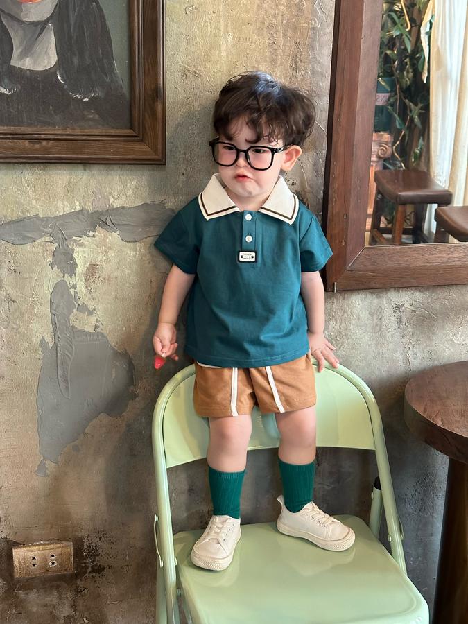 A2308- áo polo phối cổ đính logo dưới nep